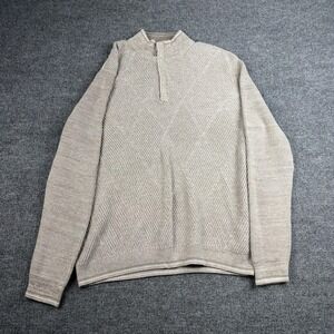 Tommy Bahama Sweater Mens XL Beige 1/4 Zip Mock Neck Pima Cotton Knit Pullover